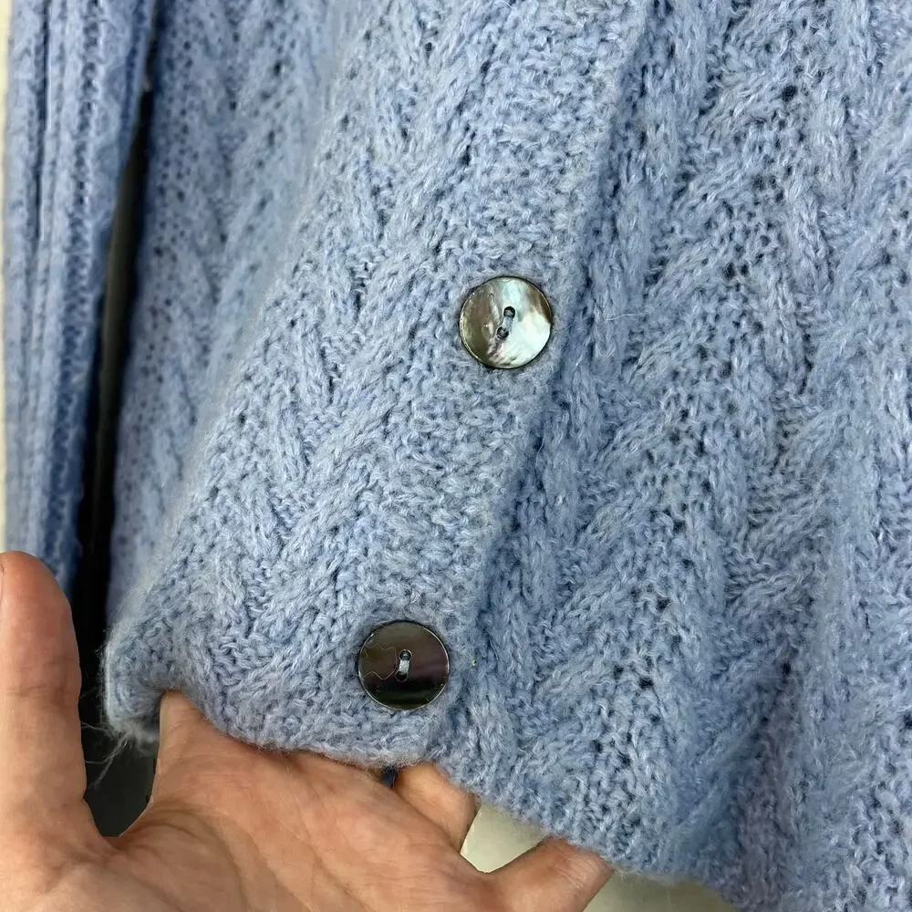 Sundance Exquisite Mix Cable Knit Button Front Cardigan Sweater Periwinkle XS